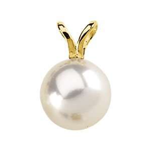  14K White Gold 07.00 mm Akoya Cultured Pearl Pendant 