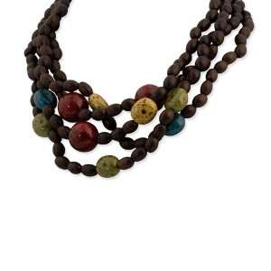  Gold tone & Multi Colored Natural Wood Layered Necklace Jewelry