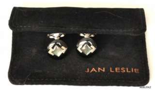 New $375 JAN LESLIE SS Onyx MOP Round Vintage Button Cufflinks SALE 