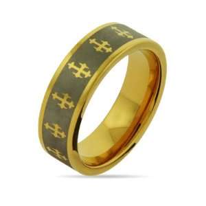Gothic Cross Gold Tungsten Band Size 10 (Sizes 9 10 11 12 13 Available 