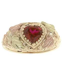 Black Hills Gold and Created Ruby Heart Ring  