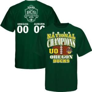 NCAA Oregon Ducks Youth Green 2010 BCS National Champions Score T 