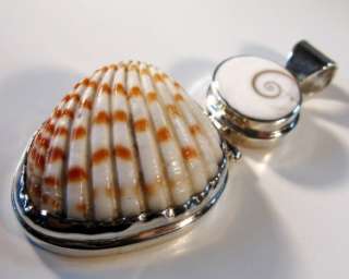   SHELL AND SEA SHELL .925 STERLING SILVER HINGE PENDANT 2 3/4  