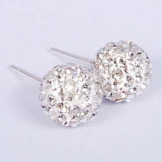 Multi color 8mm crystal ball on 925 Solid Sterling Silver stud 
