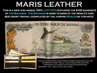 NEW Leather Wallet FISHING,THe Bahamas,Marlin,blue,sea  