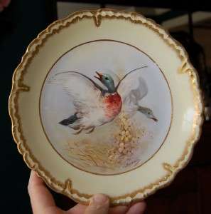 RARE VICTORIAN ELITE LIMOGES HAND PAINTED SIGNED FOWL GAME DINNER SET 