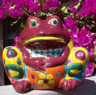   Pottery Talavera Planter hand painted small flower pot FROG+ Italy CD