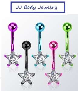 Navel Belly Button Bar Ring Star Neon Titanium Anodized Piercing Naval 