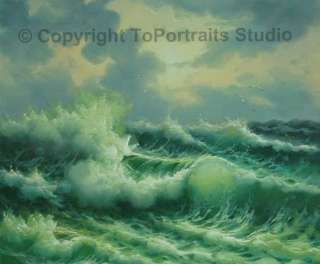 Large Sea Waves   Original Seascape Canvas Oil Painting  