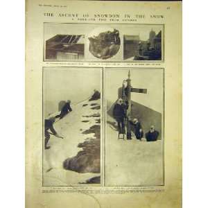  Snowdon Snow Mountain Wales Summit Old Print 1913