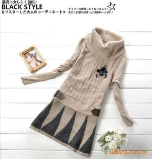 Fashion Lady Women Pullover Cowl Neck Knitted Sweater Mini Dress 