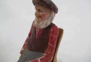 Miniature Detailed Wood Hand Carving Of Old Man In A Rocking Chair 