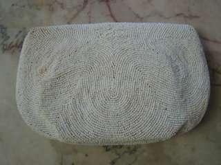 Vtg 50s BAGS BY JOSEF France White Beaded EVENING CLUTCH Purse w 