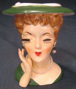 1950s Glamour Girl Pearl Necklace Earrings Head Vase  