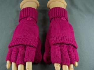 Fuchsia Pink convertible top mittens flip open thumb gloves fingerless 