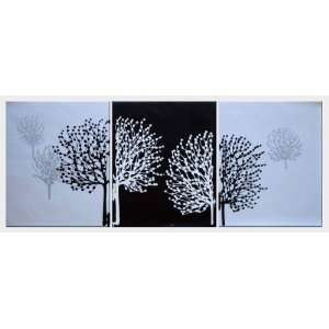  Black and White Trees   3 Canvas Set Oil Painting 24 x 60 