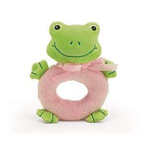  Plush Pink & Green Frog Baby Rattle 