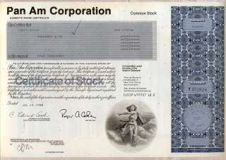 Pan Am Corporation Stock Certificate Airline American  