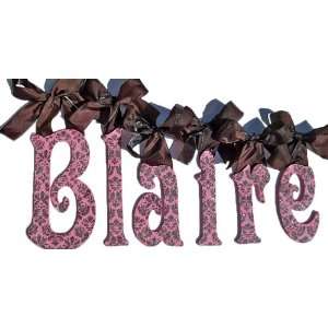  Hot Pink & Brown Damask Glitter Wall Letters Baby