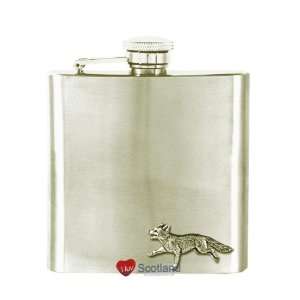  Hip Flask 6oz Stainless Steel Fox Pewter Emblem Patio 