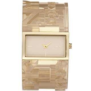 DKNY BEIGE LOGO CLEAR ACRYLIC WITH GOLD TONE ACCENT WATCH NY8152 NEW 