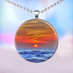 Sunset Ocean Tropical Glass Tile Necklace Pendant B91  