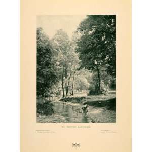 1905 Print Austrian Landscape Stream Girl Joseph Holzer River Stream 