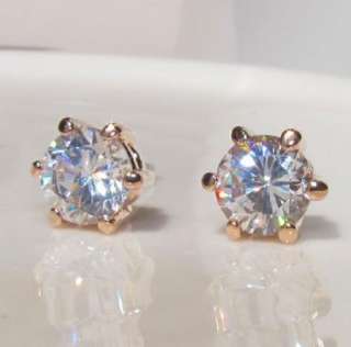 carat created diamond 18K rose gold GP stud earrings cut fashion 