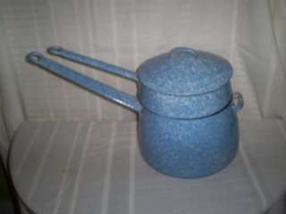 Blue White Graniteware Double Boiler Pan  