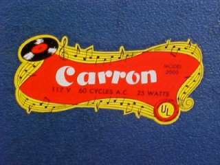 RARE Carron Record Player Phonograph Turntable EXC CON  