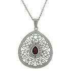   Sterling Silver Garnet and Diamond Accent Filigree Teardrop Necklace