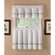 Country Living Lace Embroidered Floral Blue Tier Curtains 