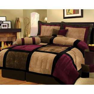 Bed in a Bag Modern Brown, Burgundy, and Black Suede Patchwork 