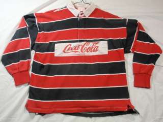   Cola Rugby Football L/S Polo Shirt Mens Red Striped Coke Jersey  