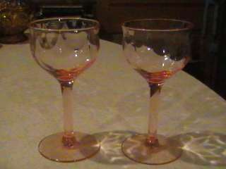 Tiffin Glass Festoon Optic Pink Wine or Sherry Goblets Glasses 3 1/2 