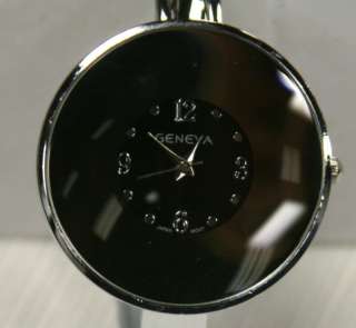   Classy Large Faced Silver Wristwatch Black Face NEW Watch  
