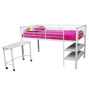 Walker Edison Twin Loft Bed w Storage and Desk White 