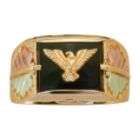 Black Hills Gold Tricolor 10K Mens Eagle on Onyx Ring with Diamond 