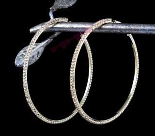 Rhinestone Thin Hoop Earrings (Silver / Gold   7 Sizes)  