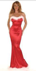 Sexy Red Strapless Satin Holiday Evening Feather Gown  