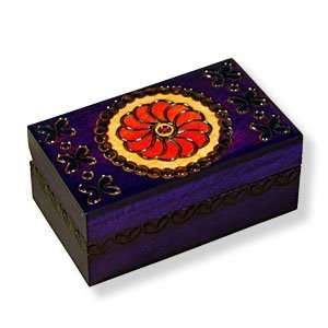 Wooden Box, 5066, Traditional Polish Handcraft, Purple with Flower, 4 