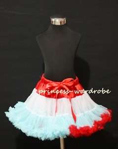 Xmas Christmas Red White Light Blue FULL Pettiskirt Skirt Tutu Dress 