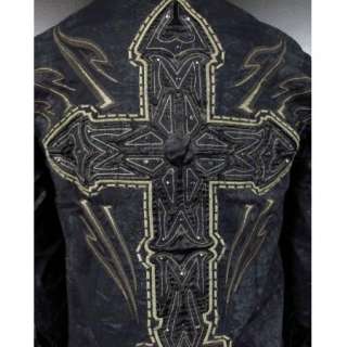 ROAR WOVEN Button shirt MEDITATION II 2 in Black With STONES & CROSSES 