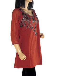 , Glittering fine & luxurious rich Russet Georgette Designer Indian 