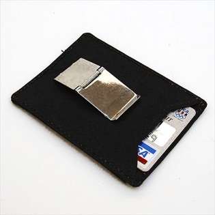BLACK LEATHER MONEY CLIP THIN Credit ID Badge Wallet  n/a Clothing 