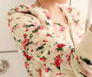 Fashion Lady Long Sleeve Floral Print Shrug Short Jacket Chiffon 3 