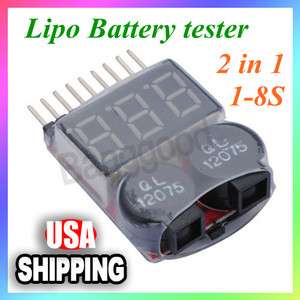   Battery Led Low Voltage Meter Tester 1S 8S Buzzer Alarm US fast ship