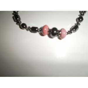  Hematite Magnetic Energy Choker with Peach Beads 