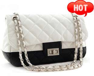 New Designer White Pink Black PU Leather Shoulder Tote Handbag Purse 