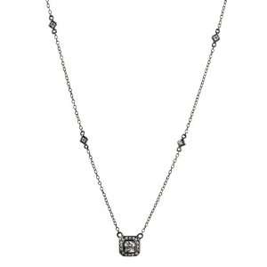 Cubic Zirconia and Sterling Silver Black Plated Square Drop Pendant 